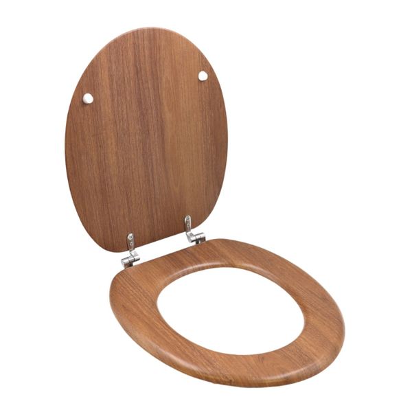AiYi - Brown Wood Grain Toilet Seat Lid with Adjustable Hinges - AY382-005