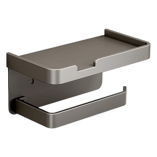 2-in-1 Wall-Mounted Toilet Roll Holder With Storage Shelf - Dark Grey