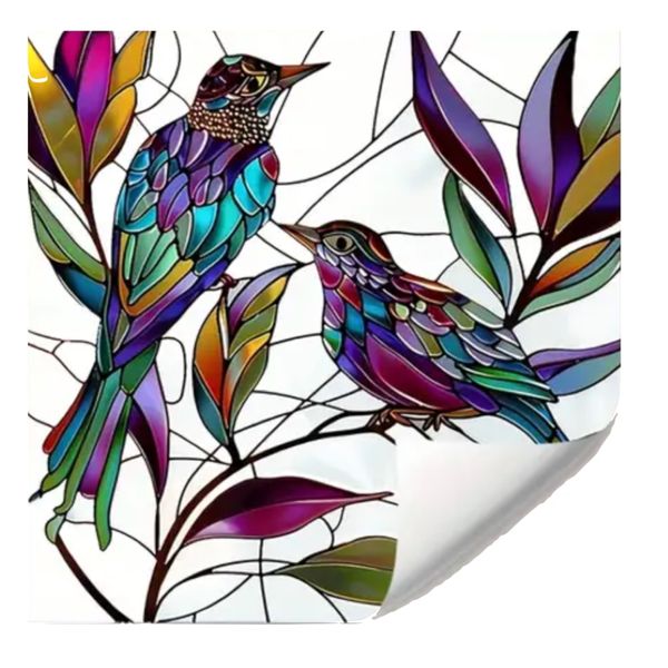 Decor DIY Double Sided Stained Glass Birds Privacy Window Film- 45cm x 45cm