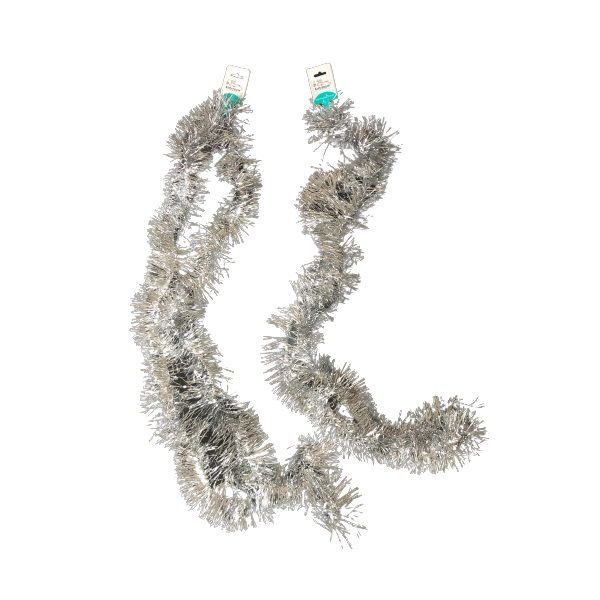 Christmas Garland Tinsel 2m (Pack of 2) Silver