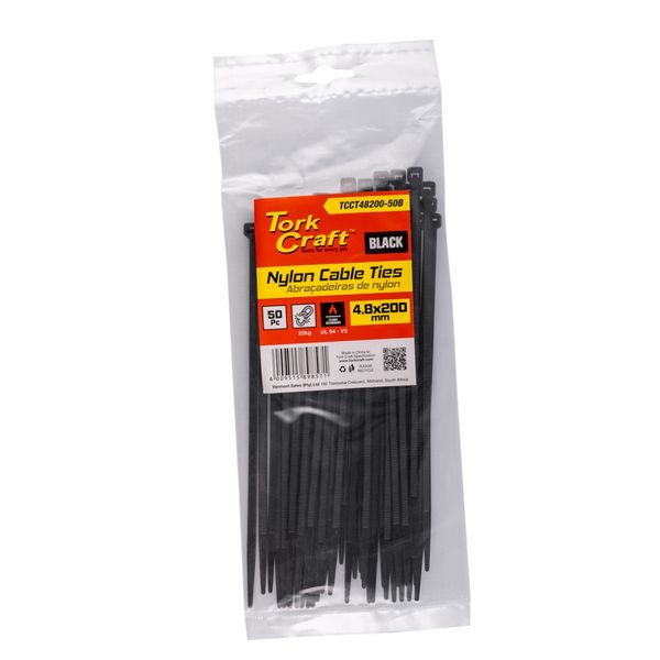 Tork Craft - Nylon Cable Ties 4.8mm X 200mm Black - 50 Pieces