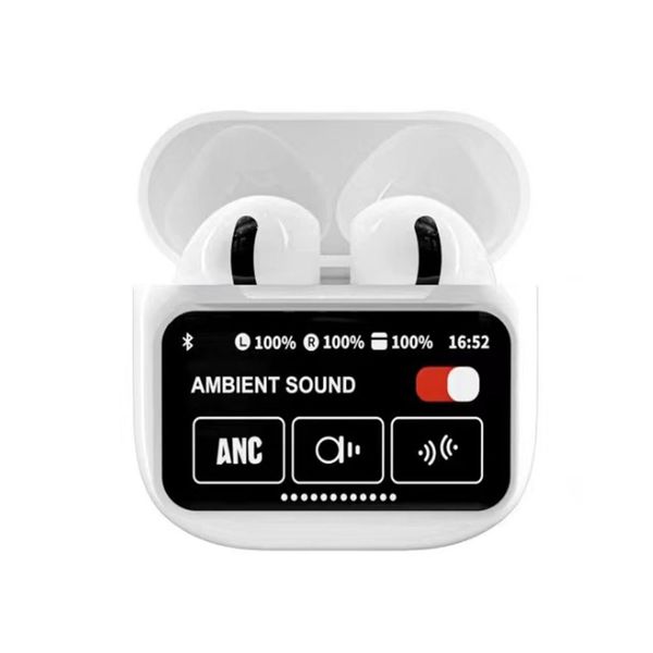 White A9 Pro Bluetooth Earbuds with ANC, Touch Control Screen Headphone