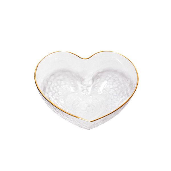 Heart Shaped Bowl Fruit &amp; Salad Bowl Glass Decorative Bowl With Gold Rim