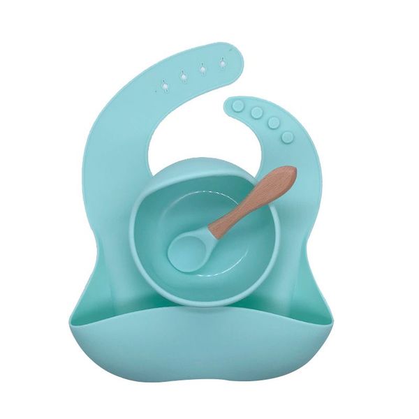 Silicone Baby and Toddler Feeding Set - Bib, Bowl and Spoon (Mint)