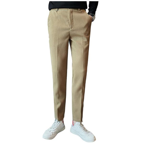 Chino Pants For Men Waffle Cropped Pants Tapered Trousers For Men - Khaki