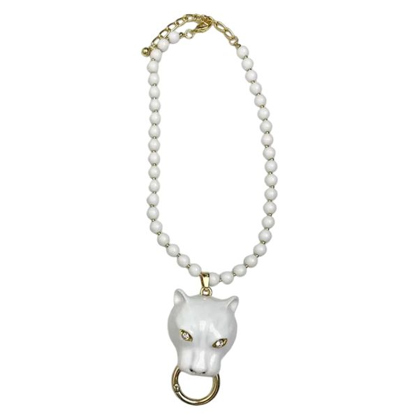 Enamel Panther Head Necklace - White