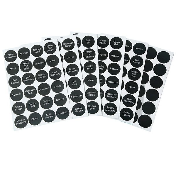 Spice Labels Preprinted Black Sticker Water Resistant Stickers, 144Pcs
