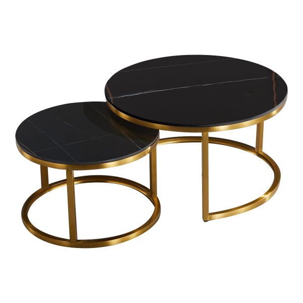 Coffee Tables -Nesting Set of 2 – Marble Top – Black / Gold / Colours
