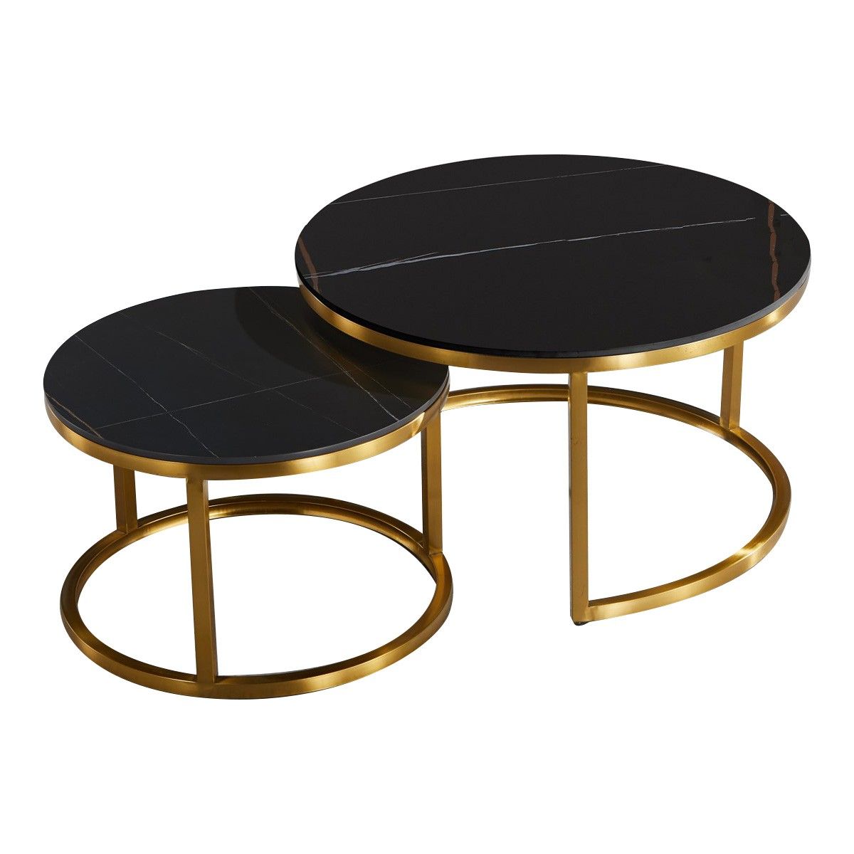 Coffee Tables Nesting Set of 2 Marble Top Black / Gold / Colours