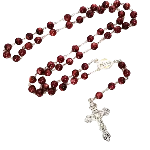 8mm Glass Bead Catholic Rosary Necklace