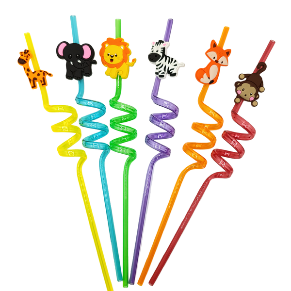 Reusable Jungle Animal Plastic Straws