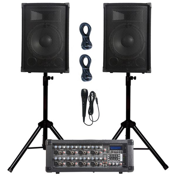 PA 1000 Watts 2x12 Speakers &amp; 8 Channel Powered Mixer