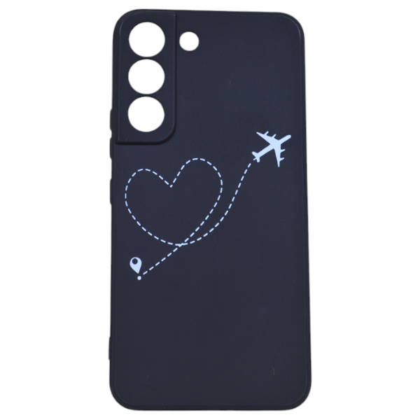 Heart And Plane Flight Print Phone Case For Samsung Galaxy S22 Ultra -Black