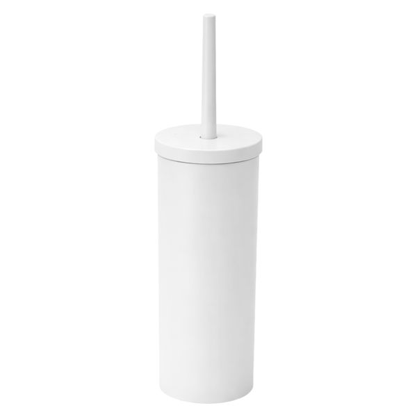 White Plastic Semi-Circular Toilet Brush &amp; Holder