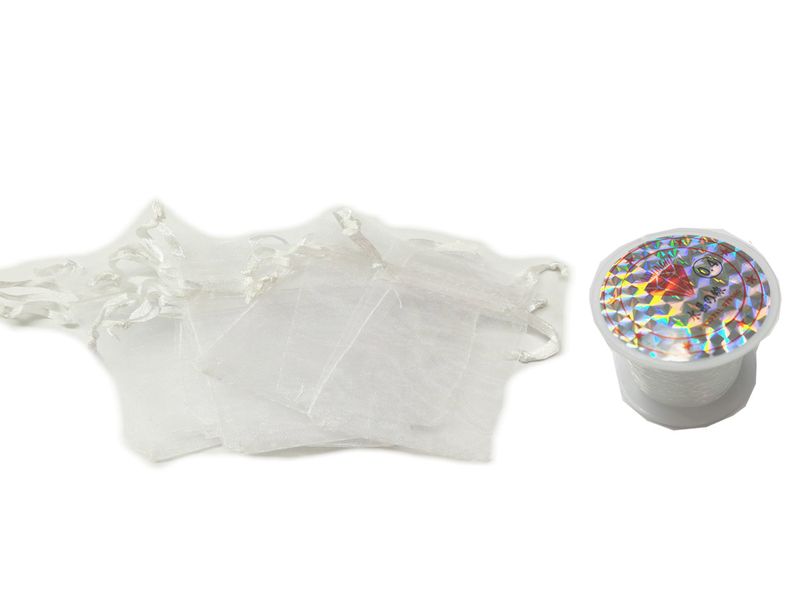 BEAD COOL - Bulk Gift Bag -100pcs-White - 7 by 9cm -Organza bag and Gut