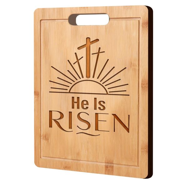 Easter Bamboo Cutting Board with Gravy Christian Kitchen Decor He Is Risen