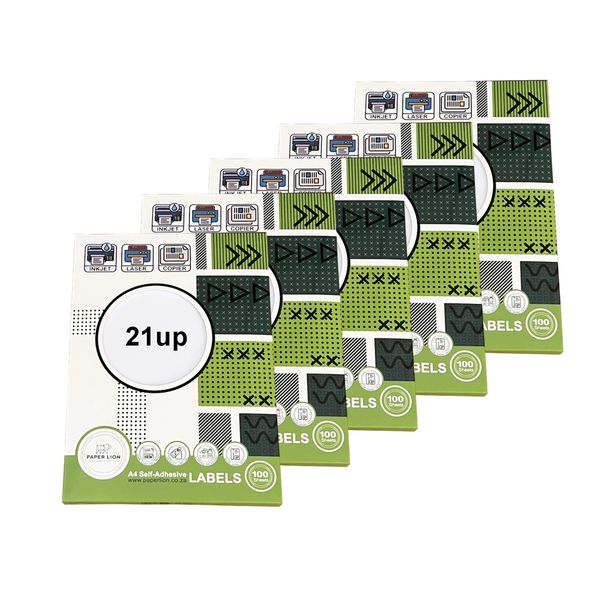 Paper Lion 21 Up A4 Self-Adhesive Labels 100 Sheets 5 Packs