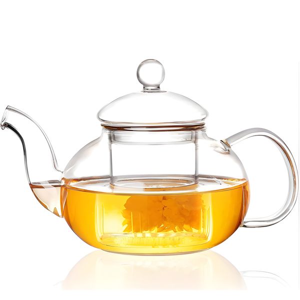 600ML Glass Teapot with Infuser Heat Resistant Tea Pot Loose Leaf Tea Maker