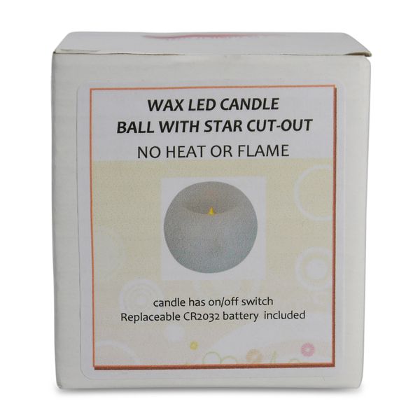 Matchless Candles - Wax LED Candle Ball - Star Cut Out - White - Single