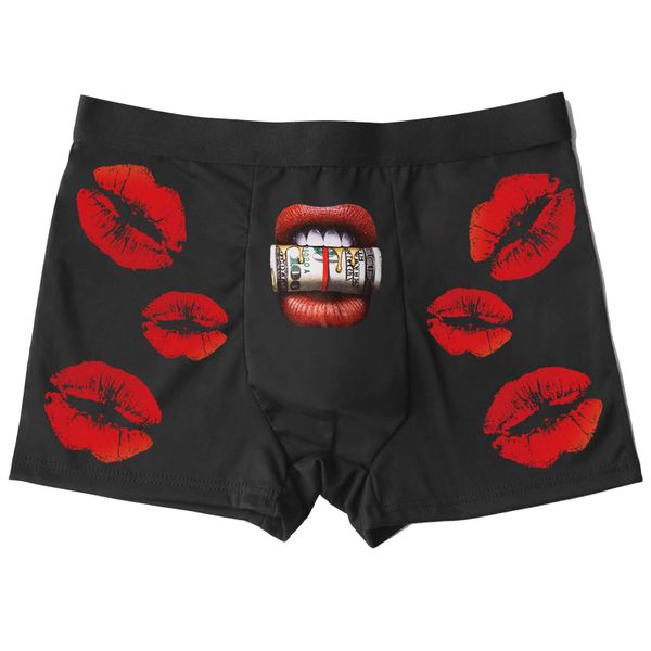Men's Boxer Briefs Funny Novelty Underwear Lips Print Soft Underwear Gifts
