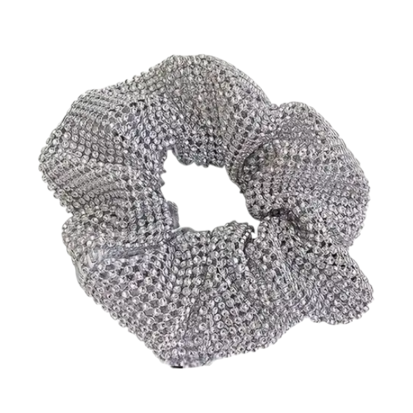 Sparkling Glittery Diamond Hair Scrunchie - Silver