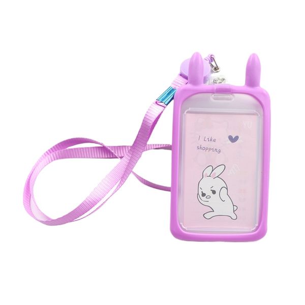 Cute cartoon shape transparent telescopic lanyard silicone card holder
