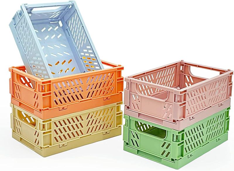 5-Pack Foldable Storage Bins Stackable Mini Plastic Storage Crates-15CM