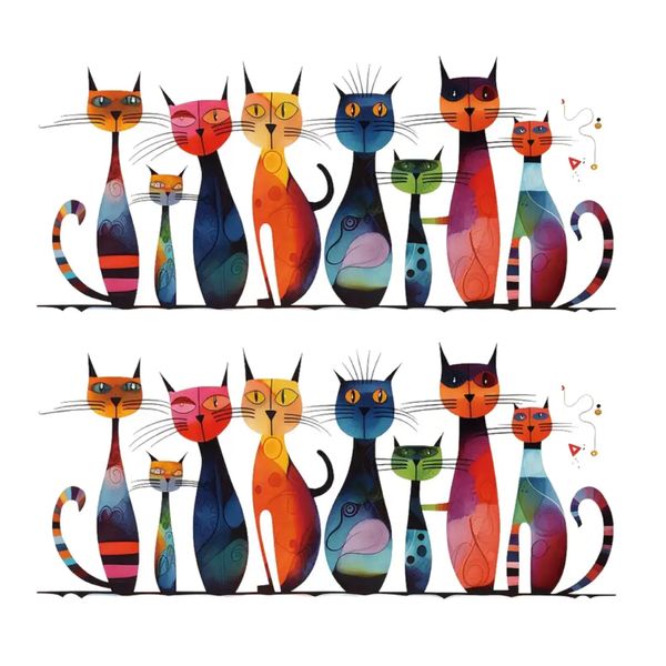Decor Reusable Self-Adhesive Colourful Cat-Themed Vinyl Sticker 2 Pieces - 59cm
