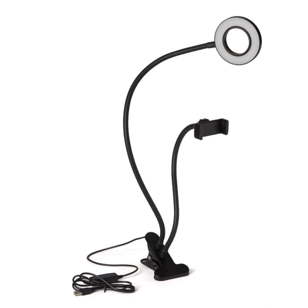 Live Stream LED Selfie Ring Light with Smartphone Holder and Desktop Mount