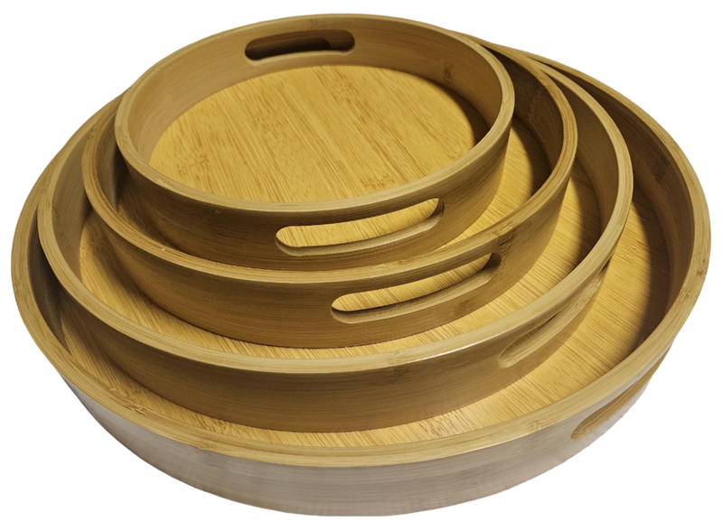 Classic Round Bamboo Serving Trays - Set of 4 Different Sizes