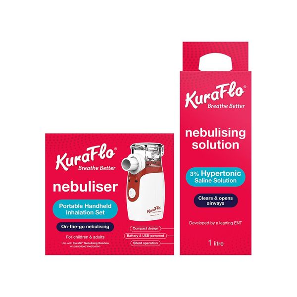 Kuraflo Handheld Mesh Nebuliser + 1L Kuraflo 3% Nebulising Solution