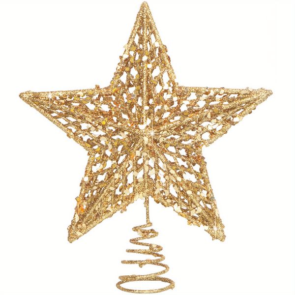 8-Inch Glitter Star Tree Topper for Farmhouse Christmas Decor