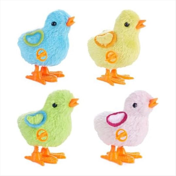 4 Pack Easter Jumping Wind Up Plush Toys for Toddlers Chicken in Hat