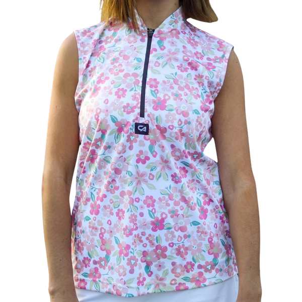 CA Ladies Sleeveless Zipper Padel Shirt - Fairway Bloom