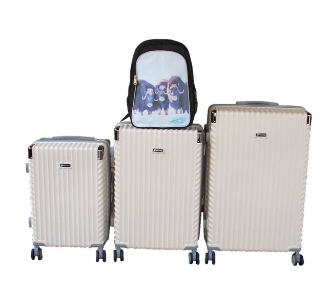3-Piece Cream ABS Luggage Set with Spinner Wheels + Rhino Backpack