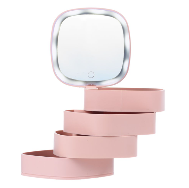 4 Compartment Jewelry Box With Rechargeable LED Mirror