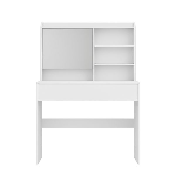 White Vanity Table with Mirror, Drawer &amp; Adjustable Shelves