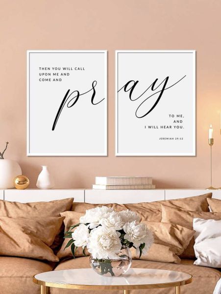 Frameless, Bible Scriptures Wall Art, Christian Home Decoration - 2 Piece Set