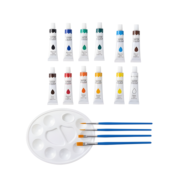 12-Colors (12ML) Watercolor Paint Set with Brushes &amp; Palette