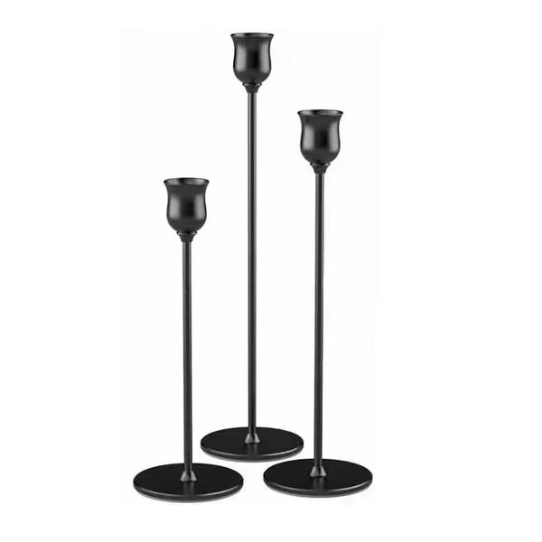 New Rose Black Candlestick Holders, Modern Candle Holder - Set of 3