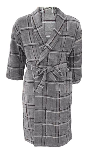 Bunty - Velour Checks Grey Towelling Bathrobe - One Size Fits All