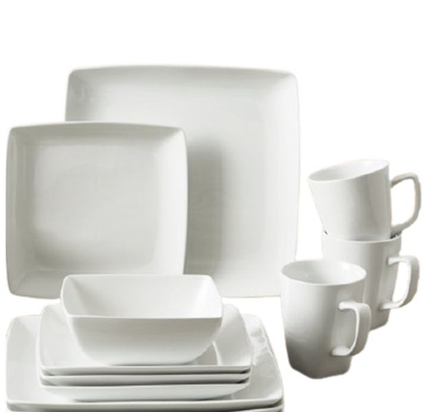 Large White Square Dinner Set- 16 Piece