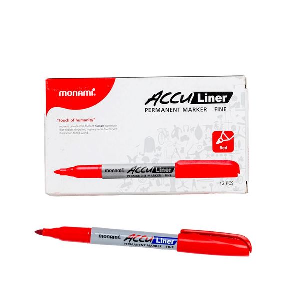 MONAMI Permanent Marker - Acculiner Fine Box 12's Red