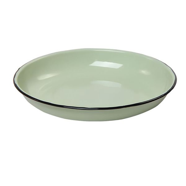 24Cm Enamel Plates Beige and Green - 2Pack for Home or Camping