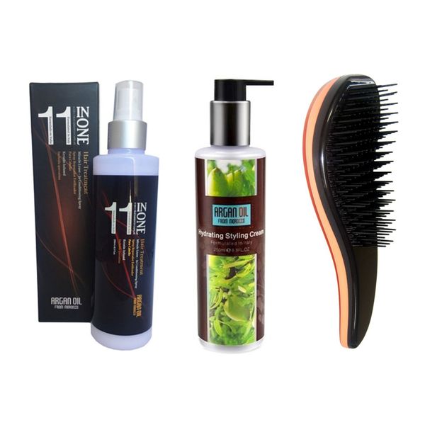 Argan Oil 11 in One Treatment+Hydrating Styling Cream + Pro Detangler Brush