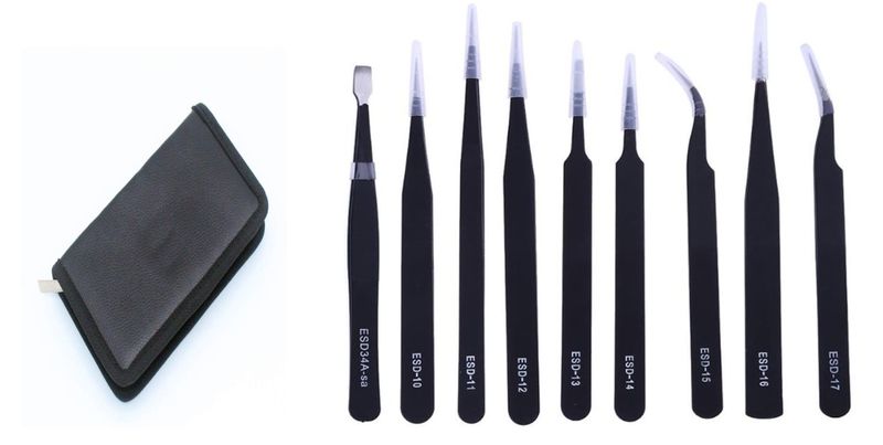 9 Piece Stainless Steel Precision Tweezer Set
