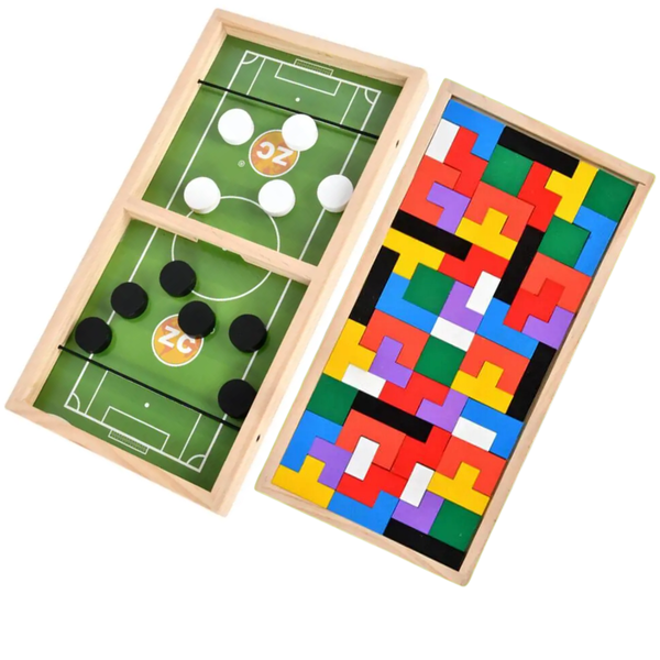 2 Players Bouncing Wooden Tabletop Soccer Game &amp;Puzzle-2 in 1 Game for Kids