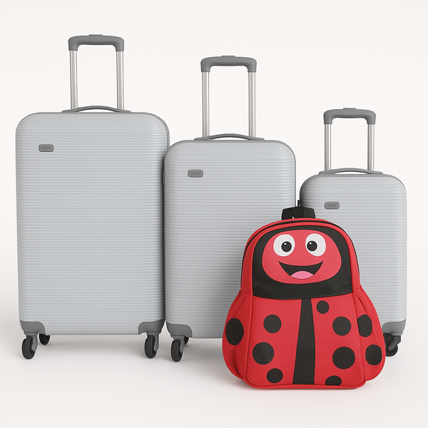 Kids' Ladybug Backpack - Cartoon Face &amp; Mesh Pocket + 3 Piece Luggage Set