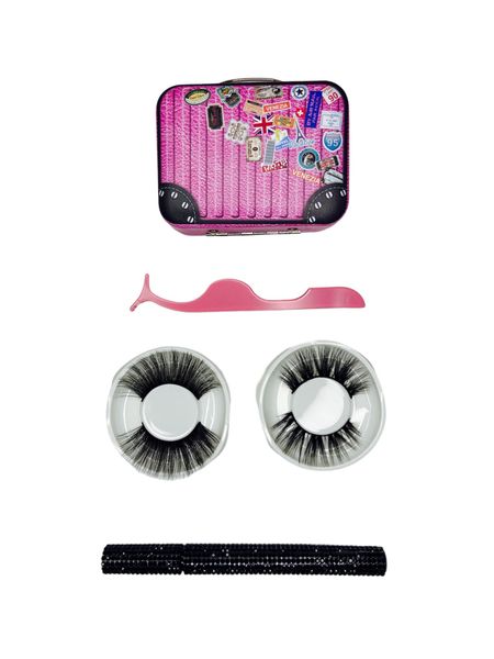 2 Pair Eyelashes with Storage Box and Black Adhesive Eyeliner Pen