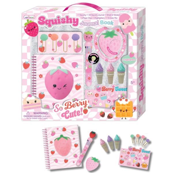 Hot Focus Strawberry Squishy Journal 11Pc Set -So Berry Cute Stationery Kit